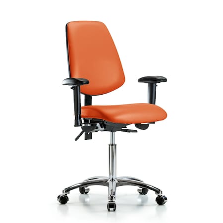 Blue Ridge Ergonomics Bench Chair, Vinyl, Med, Bk, Cast, Org, 6-Way Adjustable, 22" to 29" Height, Orange Kist BR-VMBCH-MB-CR-T1-A1-NF-CC-8613