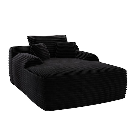 Homeroots 67" Black Corduroy Oversized Chaise Lounge Chair And Toss Pillows 634605