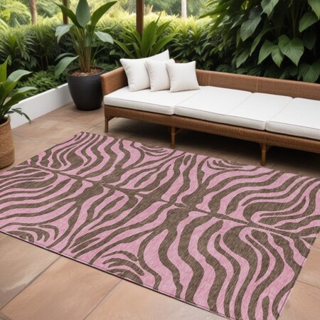 Homeroots 9' X 12' Brown And Pink Animal Print Washable Indoor Outdoor Area Rug 600670