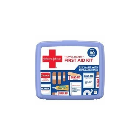 Johnson & Johnson Travel Ready First Aid Kit - 80 x Piece(s) - 5.5in Height x 6.3in Width x 1.7in Depth - Plastic 202068