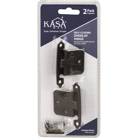 Hardware Resources KasaWare Antique Brass Self-Closing Overlay Hinge, 2PK KFHO-A-AB2
