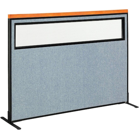 Global Industrial Interion Deluxe Freestanding Office Partition Panel w/Partial Window 60-1/4"W x 43-1/2"H Blue 694764WFBL
