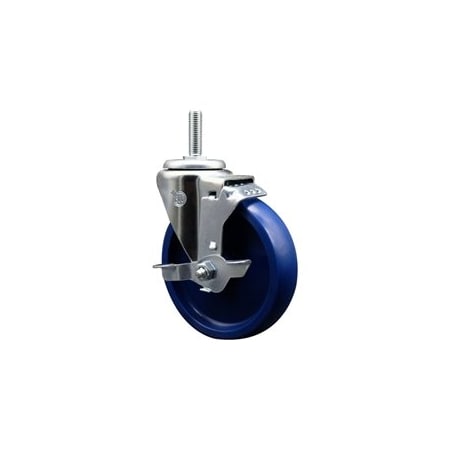 Service Caster 5 Inch Solid Polyurethane Wheel Swivel 34 Inch Threaded Stem Caster with Brake SCC SCC-TS20S514-SPUS-TLB-34212