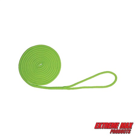 Extreme Max 3006.2445 BoatTector Double Braid Nylon Dock Line - 1/2" x 15', Neon Green 3006.2445