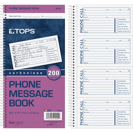 Tops Products BOOK, PHONE REC, NCR, 200ST 4002