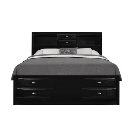 Homeroots Black Carved Abstract Solid Wood King Bed Frame With Drawers 383803