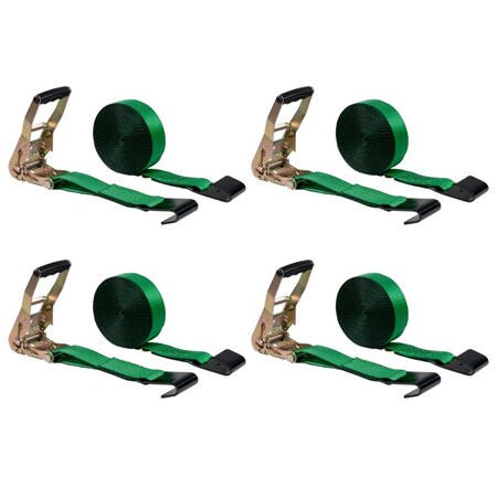 Mytee Products 2 inx30 ft Green Ratchet Straps w/ Flat Hooks 3333 # WLL Hi Visibility Tie Down, 4PK RS230Gx4