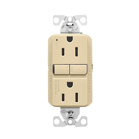 Eaton Wiring Devices Eaton GFCI Receptacle, 125 V, 15 A, NEMA: NEMA 5-15R, Back, Side Wiring, Ivory GF15V-BX-L