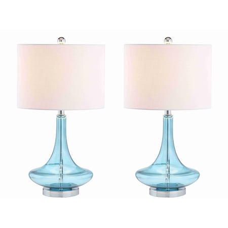 Jonathan Y Cecile 25.5" Glass Teardrop LED Table Lamp, Aqua/Chrome, 2PK JYL1081B-SET2