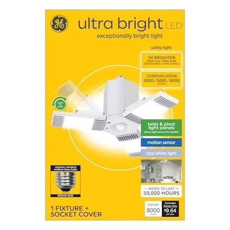 Ge Work Light, 80 W, 3-Lamp, LED Lamp, 3000, 5000, 8000 Lumens, 4000 K Color Temp, White 93129815