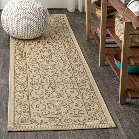 Jonathan Y Charleston Vintage Filigree Textured Weave Beige/Brown 2 ft. x 10 ft. Indoor/Outdoor Runner Rug SMB106A-210