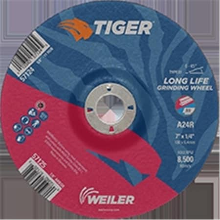 Weiler 7 x 0.25 in. Tiger Type 27 Grinding Wheel, A24R - 0.87 in. A.H, 10PK 804-57125