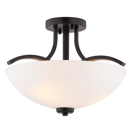 Vaxcel River Grove Matte Black Bowl Semi-Flush Mount Ceiling Light, White Glass C0341