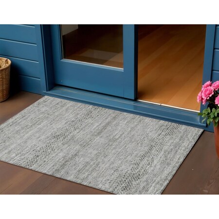 Homeroots 3' X 5' Gray And Charcoal Striped Washable Indoor Outdoor Area Rug 615662
