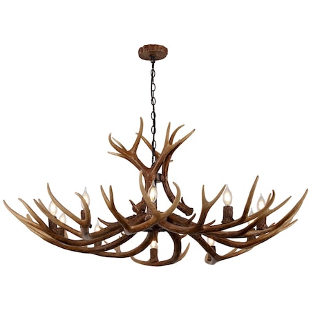 Jonathan Y Eldora 49" 10-Light Rustic Farmhouse Adjustable Resin Antler LED Chandelier, Brown JYL6320A
