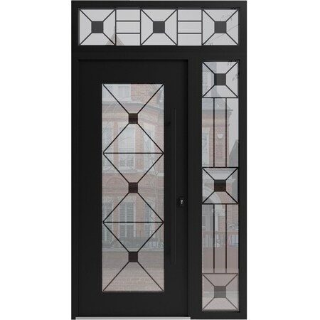 Vdomdoors Aluminum Door Iron 1655 Black Entry Steel Metal Classic Painted 48 x 92 (36+12 x 80+12)-Left Inswin IRON1655EXD-BLK-W36+12xH80+12-LH-I