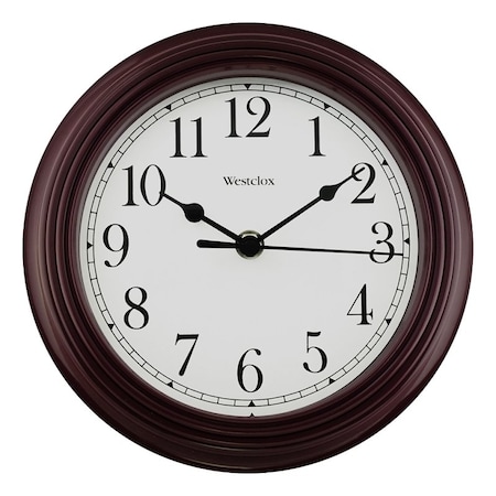 Westclox Clock, Round, Burgundy Frame, Plastic Clock Face, Analog 46983