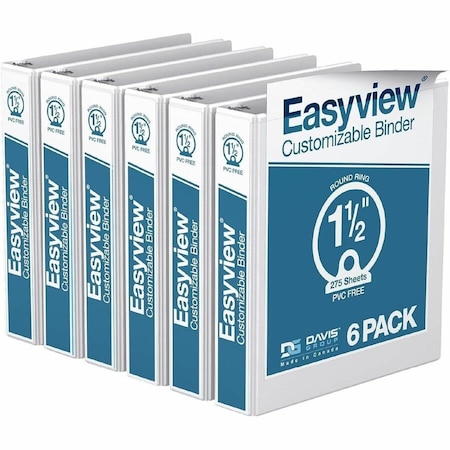 Davis Group Easyview Premium, Round Ring, Customizable, View Binder, (White, 1.5"), PK6 8412-00-06