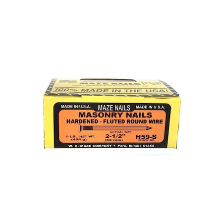 Maze Nails Masonry Nail, Hardened Steel, Fluted Round, 2.5-In., 1-Lb. Heat Treated H59S-1