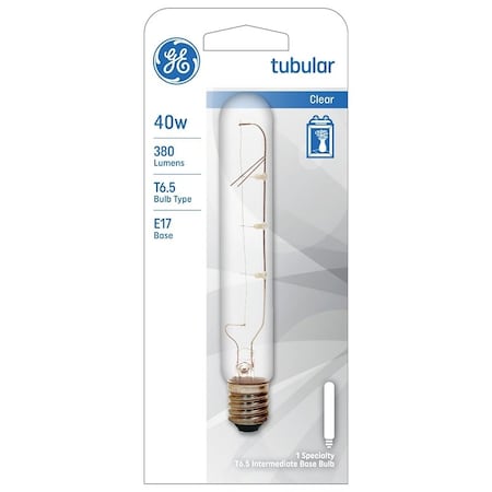 Ge Light Bulb, 40 W, T6.5 Lamp, E17 Intermediate Lamp Base, 380 Lumens, 2500 K Color Temp 44422