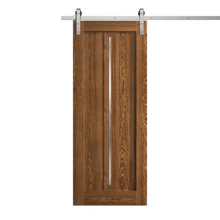 Sartodoors Modern Barn Door 30 x 96 inches, Ego 5014 Cognac Oak Veneer, 6.6FT Silver Rail Track Heavy Hardwar EGO5014BD-S-DKO-3096