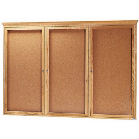 Aarco Enclosed Bulletin Board w/ Red Oak Frame Crown Molding, High Gloss Clear Lacquer Finish, 48''Hx72''W OBC4872RC
