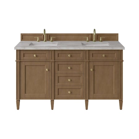 James Martin Vanities Brittany 60" Double Vanity, Pecan w/ 3 CM Victorian Silver Silestone Top 655-V60D-PCN-3VSL