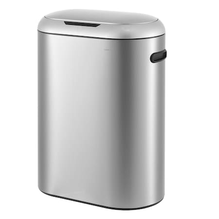 Happimess Robo Kitchen 13.2-Gallon Slim Oval Motion Sensor Touchless Trash Can w/ Touch Mode, Platinum Silver HPM1016A