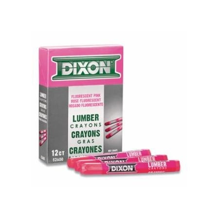 Dixon Ticonderoga Lumber Crayon, 1/2 dia, 4-1/2 in L, Fluorescent Pink, 12PK 464-52600