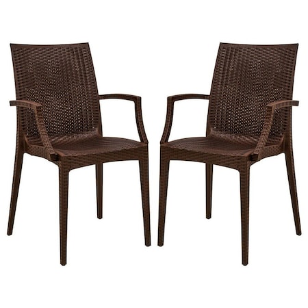Leisuremod Weave Mace Indoor/Outdoor Arm Chair, Brown, 2PK MCA19BR2