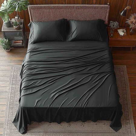 Simple Deluxe Queen Size 4 Piece Sheet Set, Lightweight Super Soft Easy Care Microfiber - Comfy Breathable, Cooli HKBSHEQUEEN4BLK