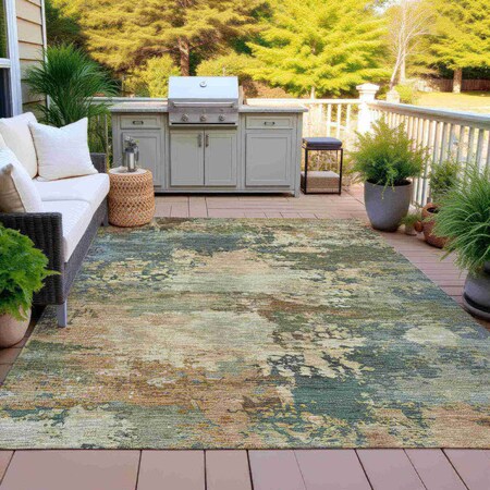 Homeroots 8' X 10' Gray Beige And Khaki Abstract Washable Indoor Outdoor Area Rug 630738