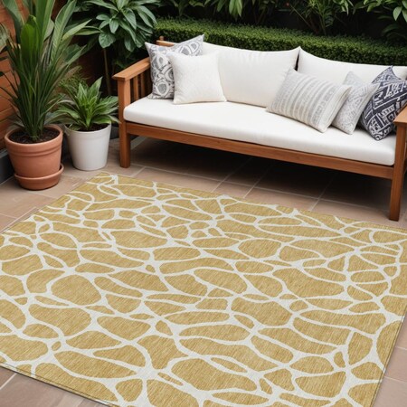 Homeroots 10' X 14' Gold And Ivory Geometric Washable Indoor Outdoor Area Rug 599285