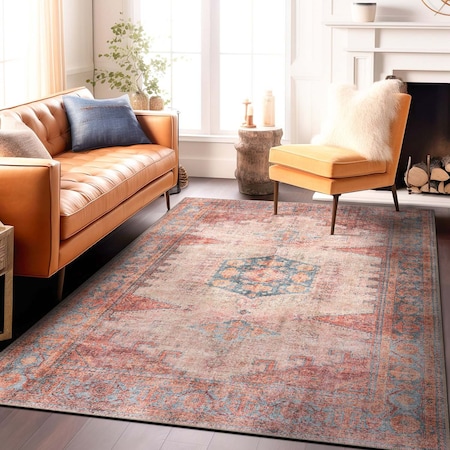 World Rug Gallery Vintage Bohemian Machine Washable Non Slip Area Rug 6 ft 6 in x 9 ft Multi 6024MULTI6X9