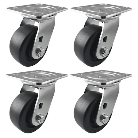 Hyw Products Heavy Duty Caster Set 4in Plastic Wheels, 4 Swivel, 4PK 40-40S-A1-HP-4