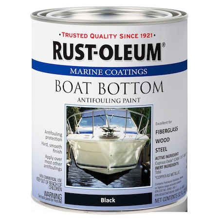 Rust-Oleum Marine Coatings Boat Bottom Antifouling Paint, Black, Flat, 1 Qt 396967