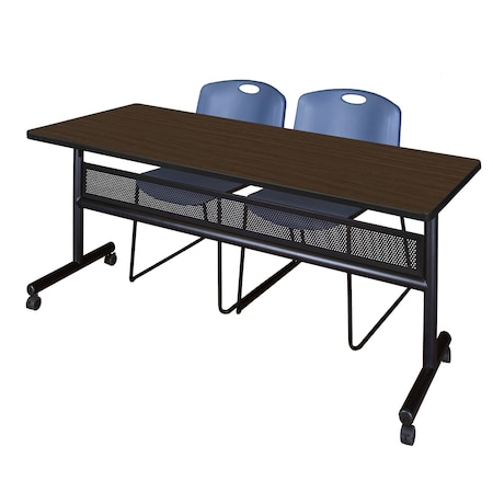 Regency Kobe Flip-Top Privacy Nesting Table W/ 2 Zeng Stack Chairs, 72 in W, 30 in L, Neo Walnut MKFTM7230NW44BE