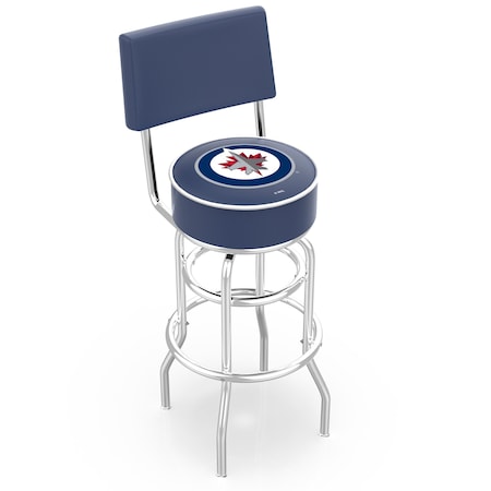 Holland Bar Stool Co 25" Chrome 2-Ring Winnipeg Jets Swivel Bar Stool, Back L7C425WinJet