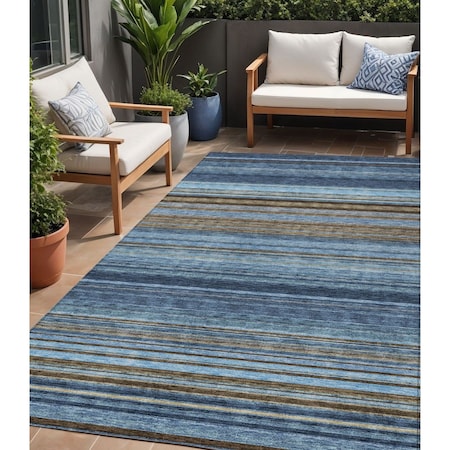Homeroots 5' X 8' Navy Blue Sky Blue And Taupe Striped Washable Indoor Outdoor Area Rug 614816