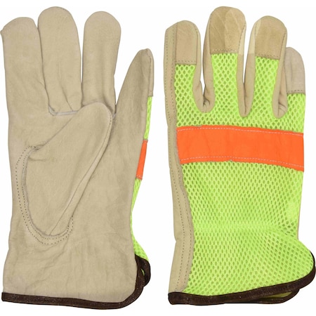 Ironwear Cow Grain Leather Gloves with Hi Vis Mesh Back and Leather Strip, X-Large 4195B-LM-XL