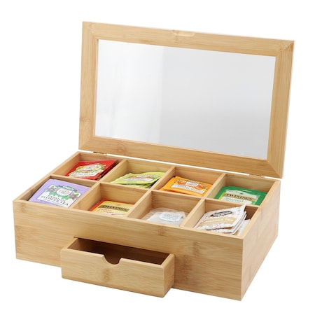 Megachef 13 x 8 Inch Bamboo Tea Box Organizer with Acrylic Top Window 750122160M