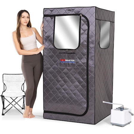 Topmaster Full-Size Portable Home Steam Sauna, 3L 1000W Generator, Folding Chair and Remote Control, Indoor Use TMSAUST30BLK