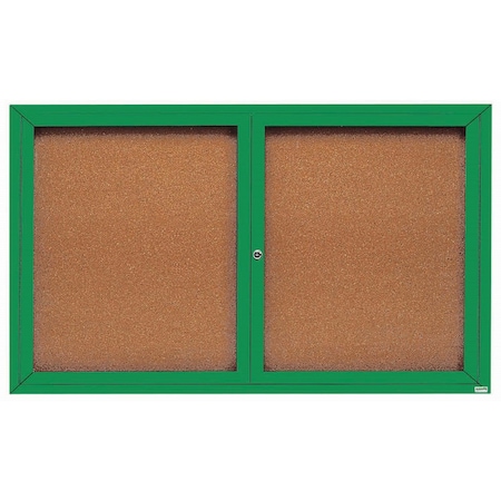 Aarco Enclosed Natural Pebble Grain Cork Bulletin Board w/ Green Powder Coated Al Frame, 36''Hx60''W DCC3660RG