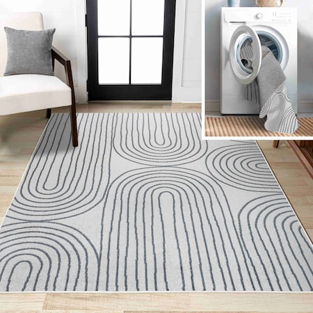 Jonathan Y Doodle Contemporary Glam Geometric Machine-Washable Cream/Dark Gray 8 ft. x 10 ft. Area Rug WSH310A-8