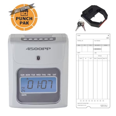 Nile Products Calculating Time Clock, Employees In/Out Time Tracker, Small Business Punch Pack Bundle Time Cards, Ribbon, Keys 4500PP