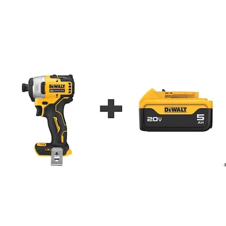 Dewalt Cordless Drill/Driver, 20V, 5-1/8" L ToolW DCF809B/DCB205