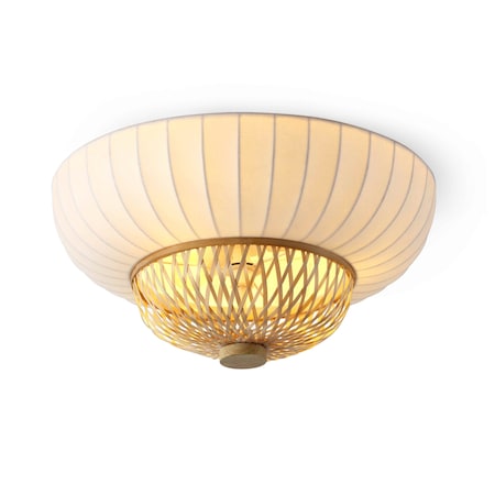 Vidalite Hikari 3-Light Ceiling Light with Woven Bamboo & White Fabric Shade, Flush Mount Canopy CE1009194