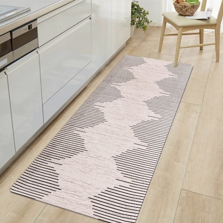 World Rug Gallery Bohemian Stripe Cushioned Anti Fatigue Standing Kitchen Mat 18 ft x 47 ft Cream WR10CREAM18X47