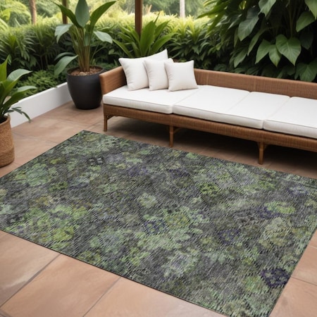 Homeroots 8' X 10' Green Charcoal And Black Floral Washable Indoor Outdoor Area Rug 604147
