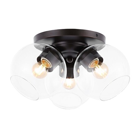 Jonathan Y Iris 11.5" 3-Light Farmhouse Rustic Iron/Glass LED Semi Flush Mount, Oil Rubbed Bronze/Clear JYL7568A